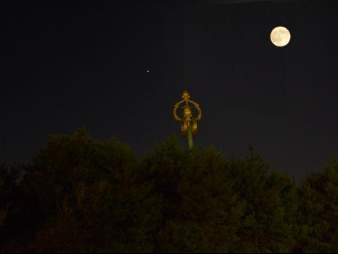 夜更けの仏寺は月に照らされて