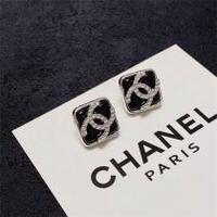 シャネル ピアス スクエアフォルム CCロゴ ブラックエナメル ストーン装飾 CHANEL